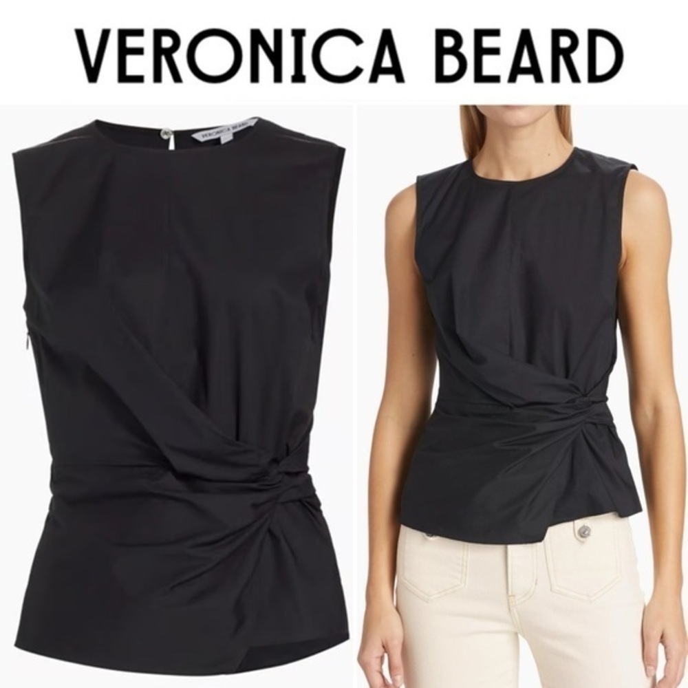 Veronica Beard Bisa Twisted Stretch Cotton Poplin Top Black Sleeveless Sz 8 248$